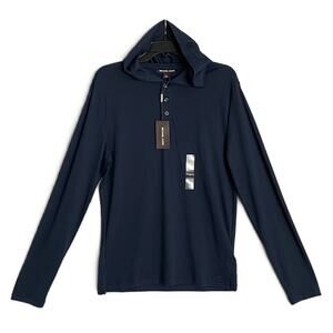 Michael Kors Polo Shirt Hoodie Men's Small Pima Cotton Stretch Dark Blue NEW